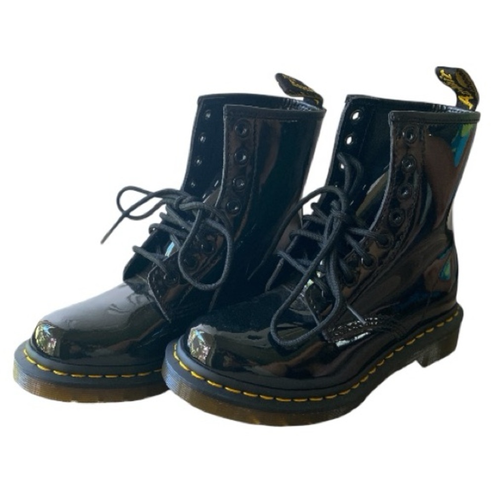 Dr. Martins Shiny Black Lace-Up Combat Boots Size 5